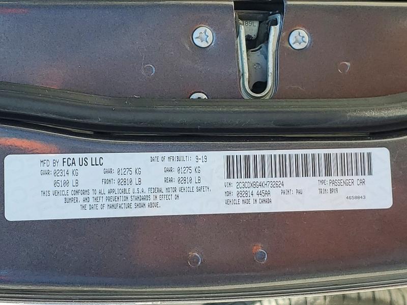 53775636 :رقم المزاد ، 2C3CDXBG4KH732624 vin ، 2019 Dodge Charger مزاد بيع