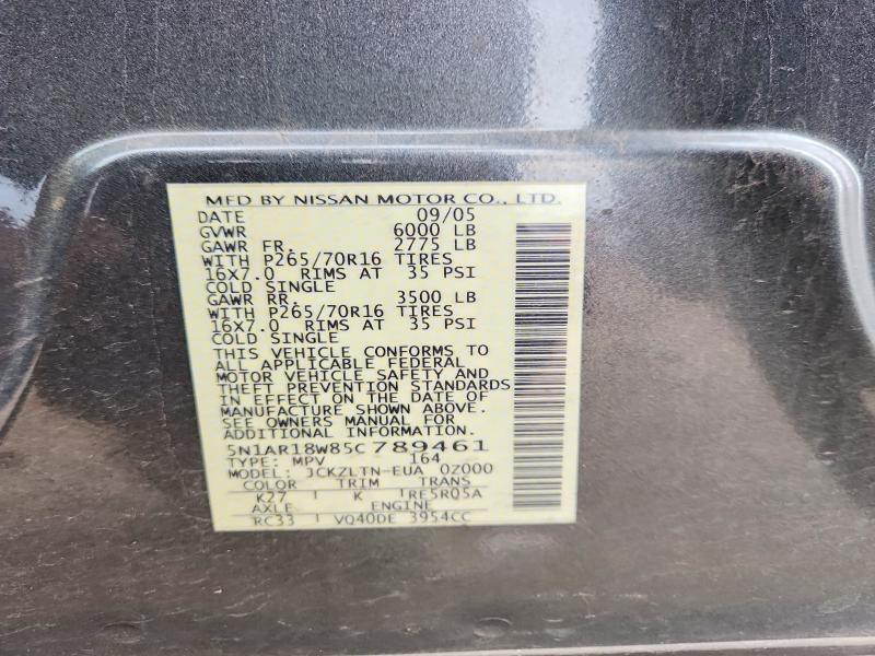 2005 Nissan Pathfinder მანქანა იყიდება აუქციონზე, vin: 5N1AR18W85C789461, აუქციონის ნომერი: 52966596