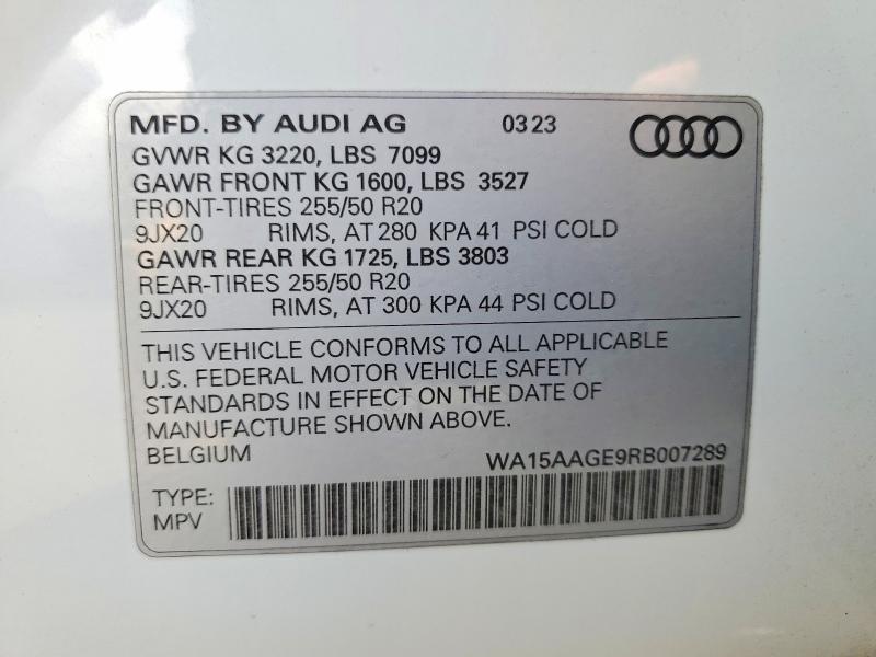 52255786 :رقم المزاد ، WA15AAGE9RB007289 vin ، 2024 Audi Q8 E-tron مزاد بيع