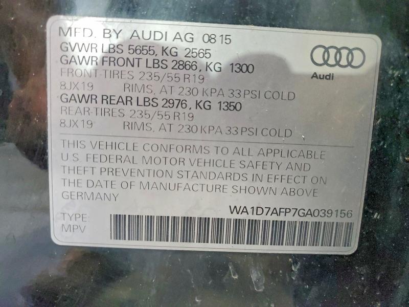 2016 Audi Q5 მანქანა იყიდება აუქციონზე, vin: WA1D7AFP7GA039156, აუქციონის ნომერი: 52730296