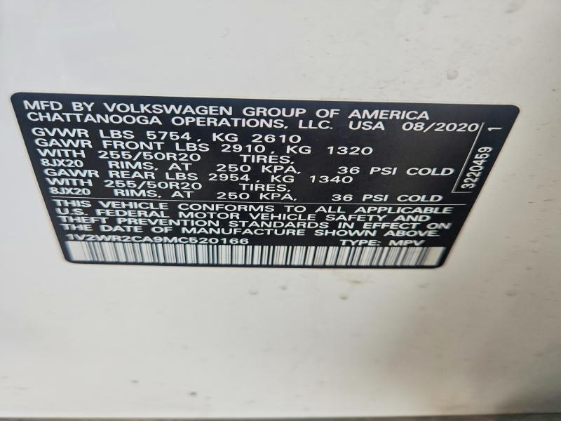 53056726 :رقم المزاد ، 1V2WR2CA9MC520166 vin ، 2021 Volkswagen Atlas مزاد بيع