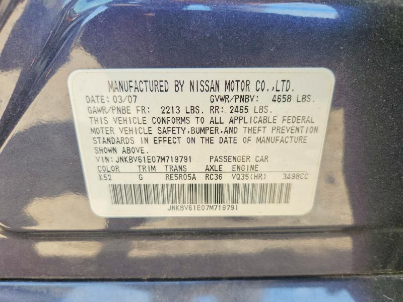 Продаж на аукціоні авто 2007 Infiniti G35, vin: JNKBV61E07M719791, номер лоту: 52335936