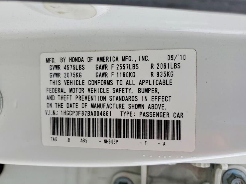 Продаж на аукціоні авто 2011 Honda Accord, vin: 1HGCP3F87BA004861, номер лоту: 53456146