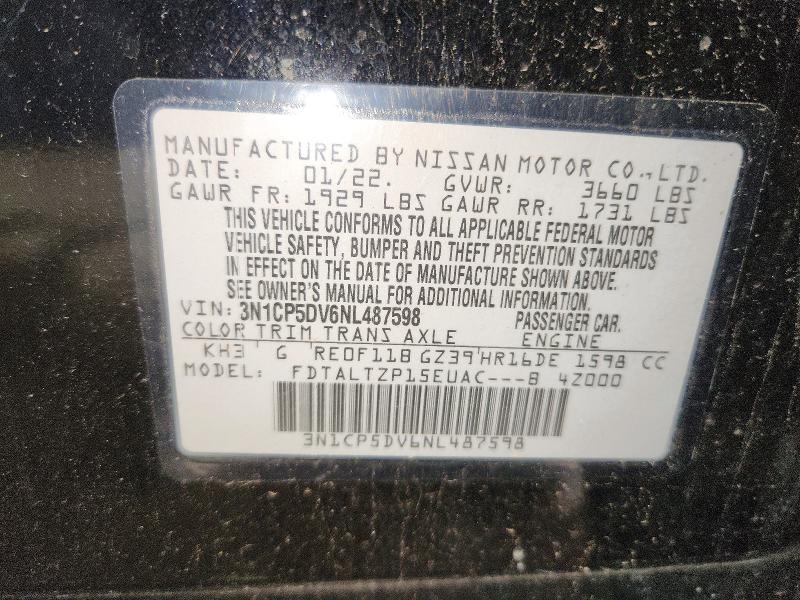 2022 Nissan Kicks მანქანა იყიდება აუქციონზე, vin: 3N1CP5DV6NL487598, აუქციონის ნომერი: 55041806