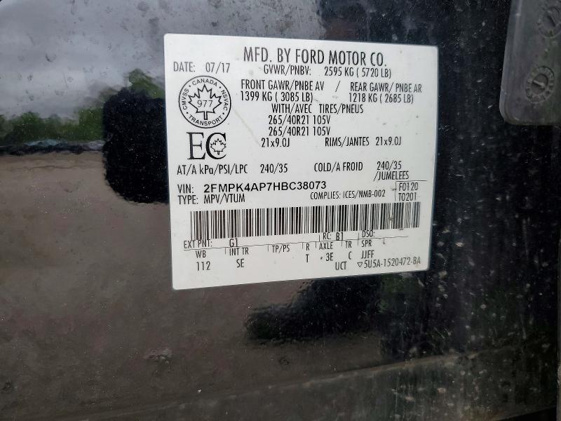 2017 Ford Edge მანქანა იყიდება აუქციონზე, vin: 2FMPK4AP7HBC38073, აუქციონის ნომერი: 54770096