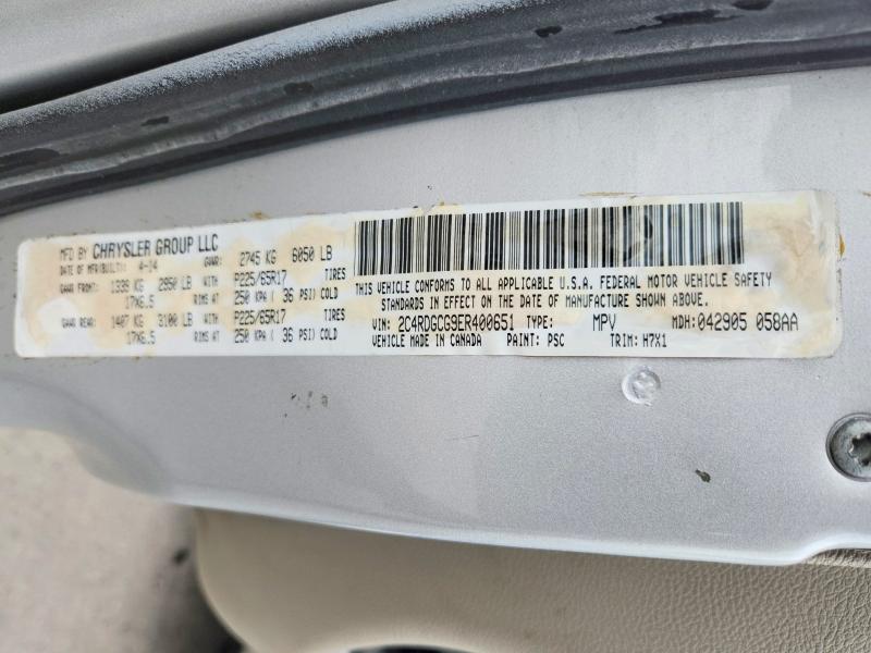 54708716 :رقم المزاد ، 2C4RDGCG9ER400651 vin ، 2014 Dodge Grand Caravan مزاد بيع
