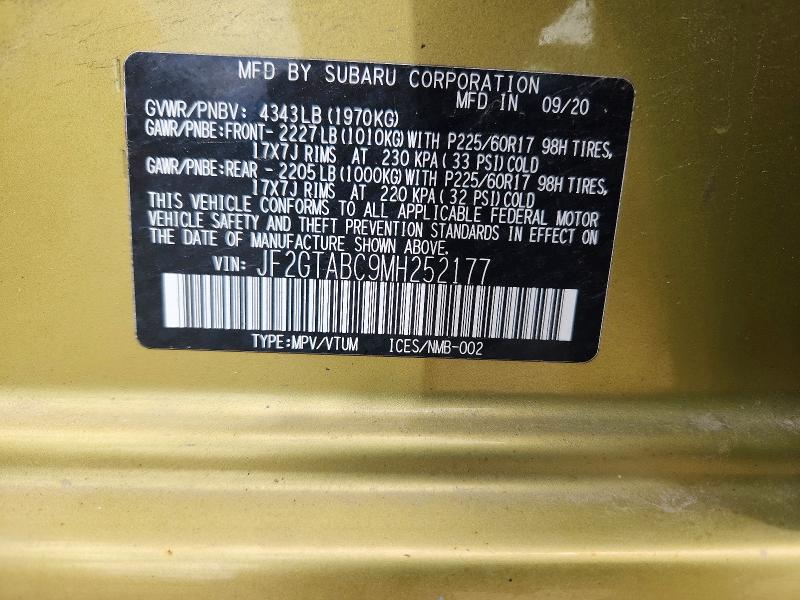 Продаж на аукціоні авто 2021 Subaru Crosstrek, vin: JF2GTABC9MH252177, номер лоту: 54806356