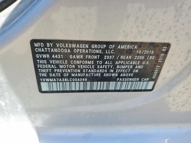 Aukcja sprzedaży 2020 Volkswagen Passat, vin: 1VWMA7A38LC004068, numer aukcji: 54867426