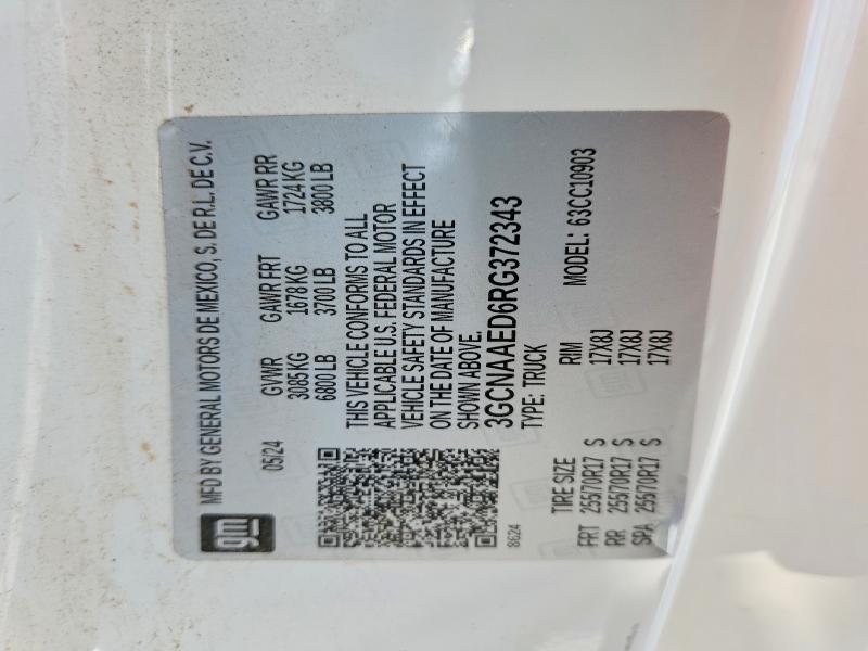 2024 Chevrolet Silverado მანქანა იყიდება აუქციონზე, vin: 3GCNAAED6RG372343, აუქციონის ნომერი: 55178386