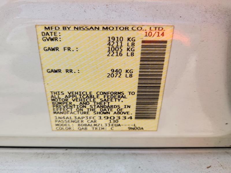 2015 Nissan Altima მანქანა იყიდება აუქციონზე, vin: 1N4AL3AP3FC190334, აუქციონის ნომერი: 54709336