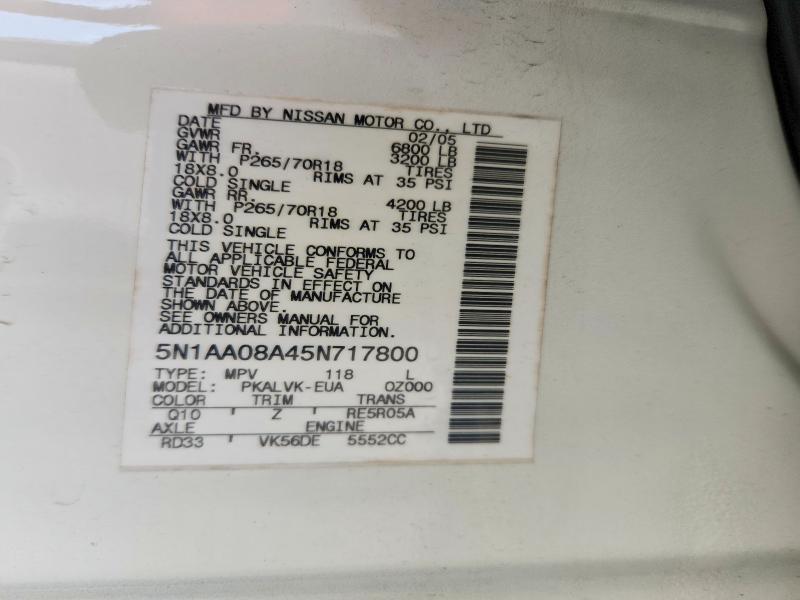 Продажа на аукционе авто 2005 Nissan Armada, vin: 5N1AA08A45N717800, номер лота: 53755286