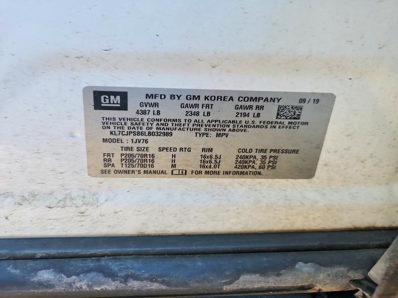 Продаж на аукціоні авто 2020 Chevrolet Trax, vin: KL7CJPSB6LB032989, номер лоту: 54459696