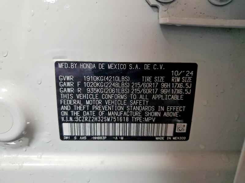 Продаж на аукціоні авто 2025 Honda Hr-v, vin: 3CZRZ2H32SM751618, номер лоту: 54974776