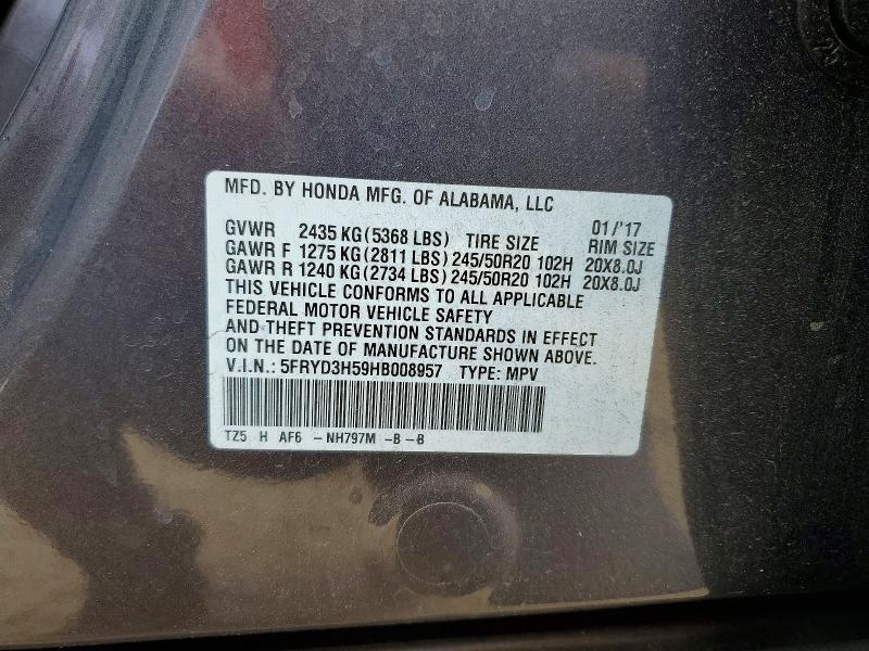 54504456 :رقم المزاد ، 5FRYD3H59HB008957 vin ، 2017 Acura Mdx مزاد بيع