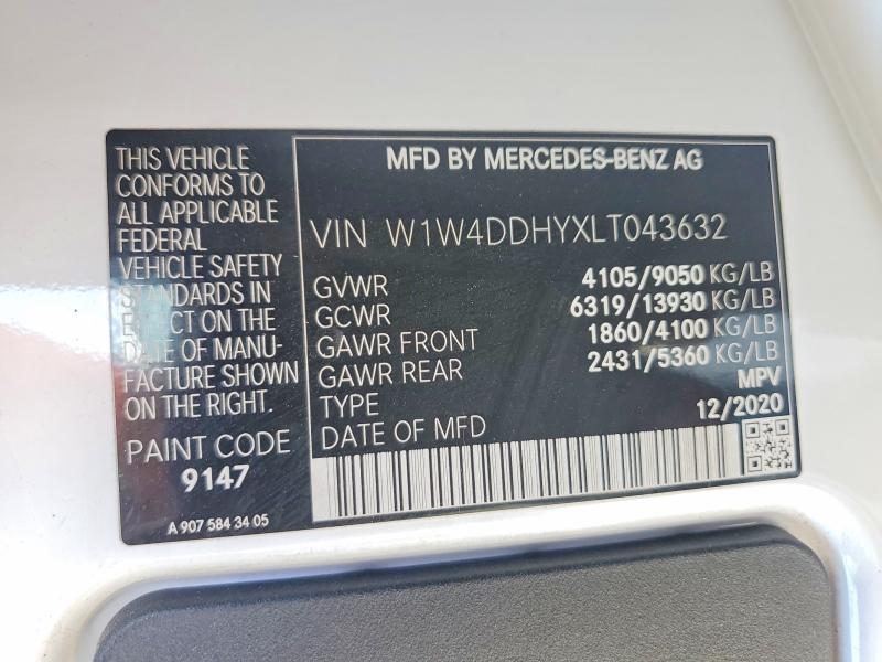 52354456 :رقم المزاد ، W1W4DDHYXLT043632 vin ، 2020 Mercedes Benz Sprinter مزاد بيع