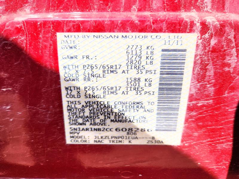 2012 Nissan Pathfinder მანქანა იყიდება აუქციონზე, vin: 5N1AR1NB2CC608286, აუქციონის ნომერი: 54811136