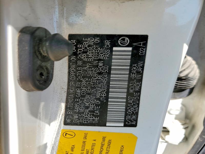 Продаж на аукціоні авто 2004 Lexus Es, vin: JTHBA30G945041500, номер лоту: 54616536