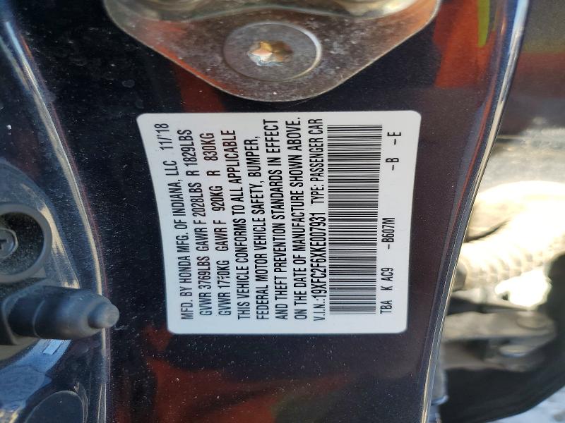 53096646 :رقم المزاد ، 19XFC2F6XKE007931 vin ، 2019 Honda Civic مزاد بيع