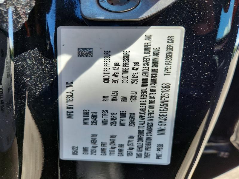 Aukcja sprzedaży 2022 Tesla Model 3, vin: 5YJ3E1EA5NF251868, numer aukcji: 54116456