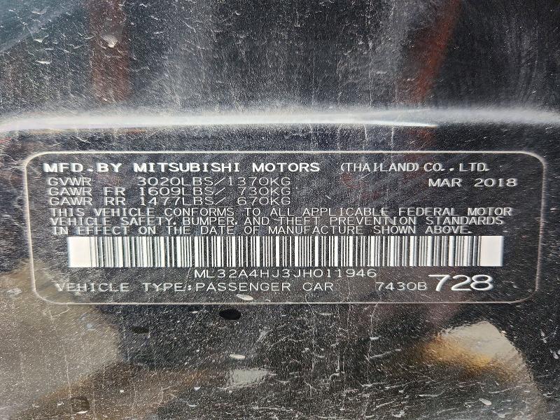 Aukcja sprzedaży 2018 Mitsubishi Mirage, vin: ML32A4HJ3JH011946, numer aukcji: 52435416