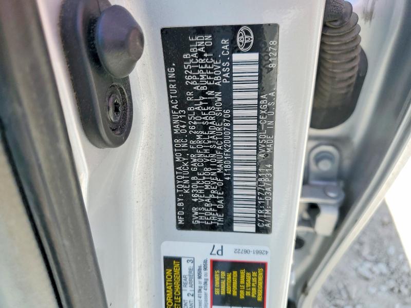 53021686 :رقم المزاد ، 4T1BD1FK2DU078706 vin ، 2013 Toyota Camry Hybrid مزاد بيع