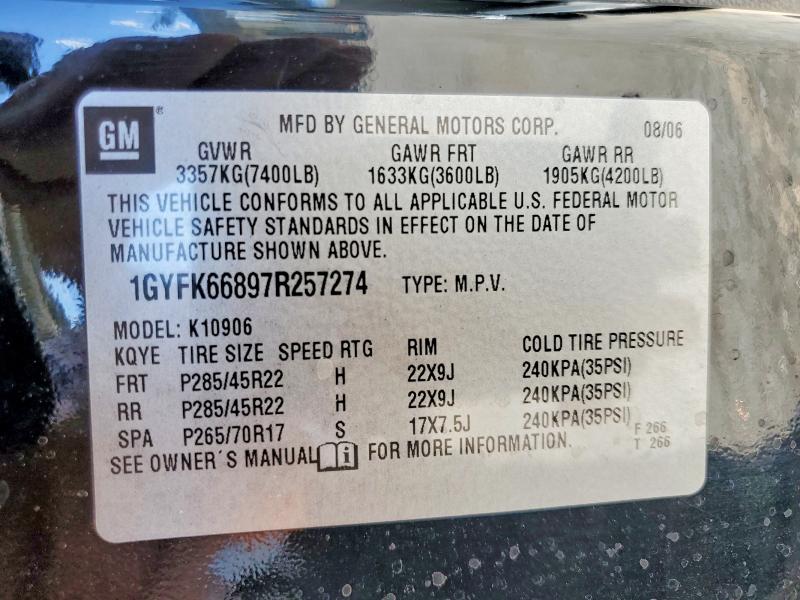 51811346 :رقم المزاد ، 1GYFK66897R257274 vin ، 2007 Cadillac Escalade مزاد بيع