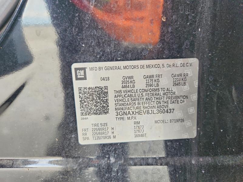 54888806 :رقم المزاد ، 3GNAXHEV8JL360437 vin ، 2018 Chevrolet Equinox مزاد بيع