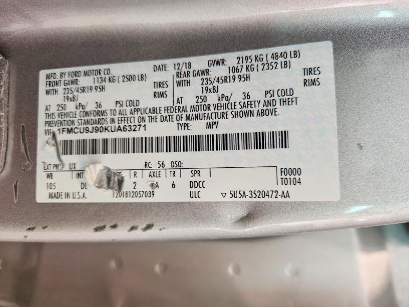 Aukcja sprzedaży 2019 Ford Escape, vin: 1FMCU9J90KUA63271, numer aukcji: 53780646