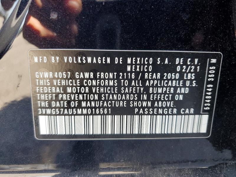 Продажа на аукционе авто 2021 Volkswagen Golf, vin: 3VWG57AU5MM016561, номер лота: 54312716