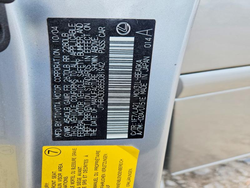 2005 Lexus Es მანქანა იყიდება აუქციონზე, vin: JTHBA30G855081942, აუქციონის ნომერი: 53527946