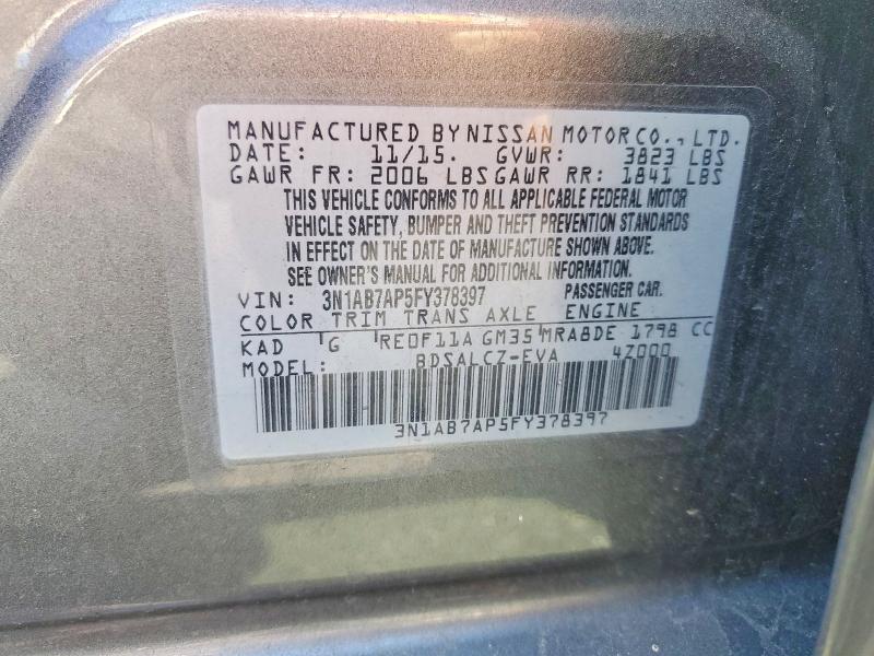 Продаж на аукціоні авто 2015 Nissan Sentra, vin: 3N1AB7AP5FY378397, номер лоту: 52879856