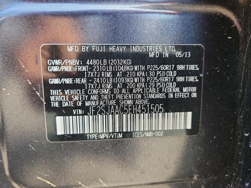 Aukcja sprzedaży 2014 Subaru Forester, vin: JF2SJAAC5EH451505, numer aukcji: 53849456