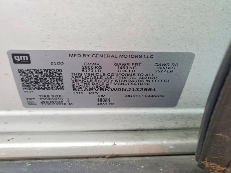 Aukcja sprzedaży 2022 Buick Enclave, vin: 5GAEVBKW0NJ132554, numer aukcji: 53782156