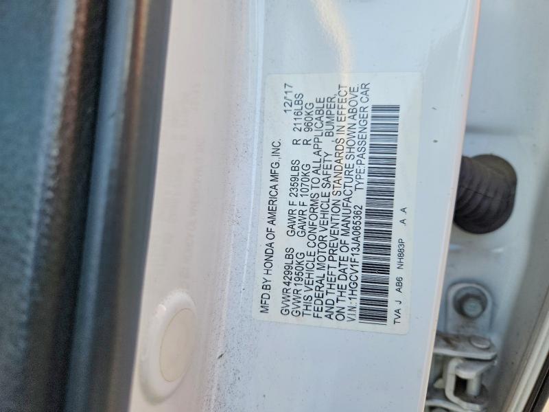 53386026 :رقم المزاد ، 1HGCV1F13JA065362 vin ، 2018 Honda Accord مزاد بيع