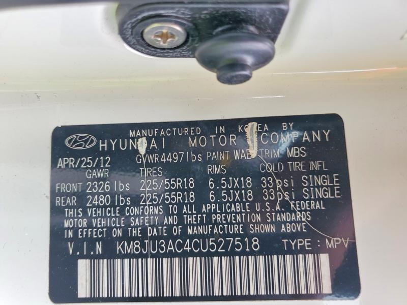 2012 Hyundai Tucson მანქანა იყიდება აუქციონზე, vin: KM8JU3AC4CU527518, აუქციონის ნომერი: 54463086