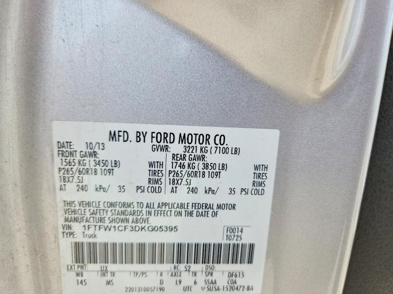 2013 Ford F150 მანქანა იყიდება აუქციონზე, vin: 1FTFW1CF3DKG05395, აუქციონის ნომერი: 51914286