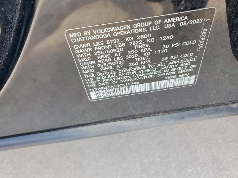2024 Volkswagen Atlas მანქანა იყიდება აუქციონზე, vin: 1V2WR2CA1RC519746, აუქციონის ნომერი: 54846726