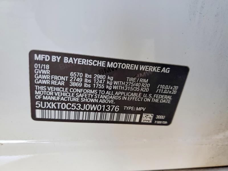 Aukcja sprzedaży 2018 Bmw X5, vin: 5UXKT0C53J0W01376, numer aukcji: 54853806