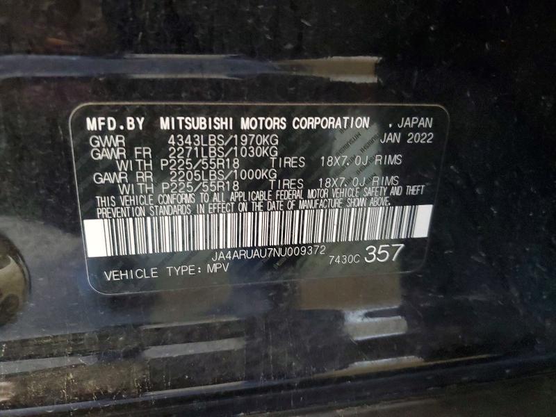 Продаж на аукціоні авто 2022 Mitsubishi Outlander Sport, vin: JA4ARUAU7NU009372, номер лоту: 54337666