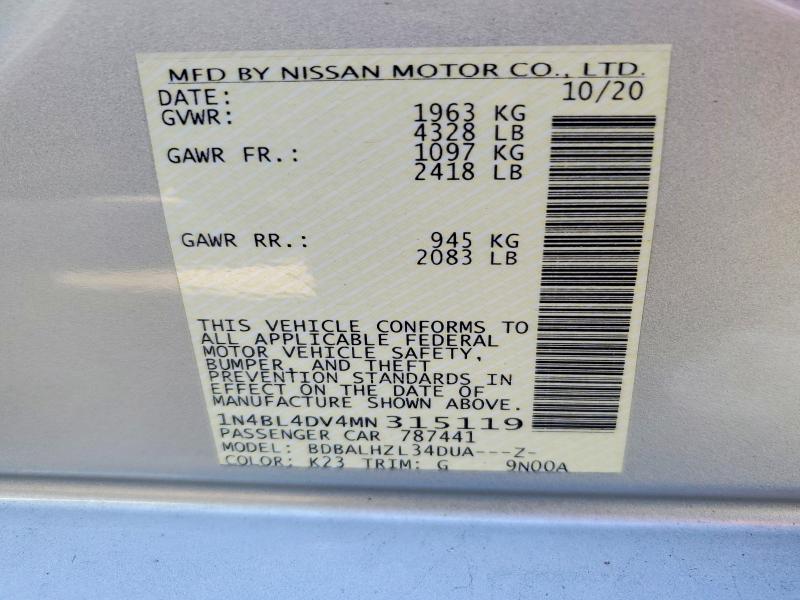 Продаж на аукціоні авто 2021 Nissan Altima, vin: 1N4BL4DV4MN315119, номер лоту: 51739826