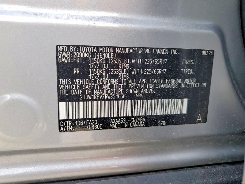 2024 Toyota Rav4 მანქანა იყიდება აუქციონზე, vin: 2T3W1RFV7RW351656, აუქციონის ნომერი: 52394256