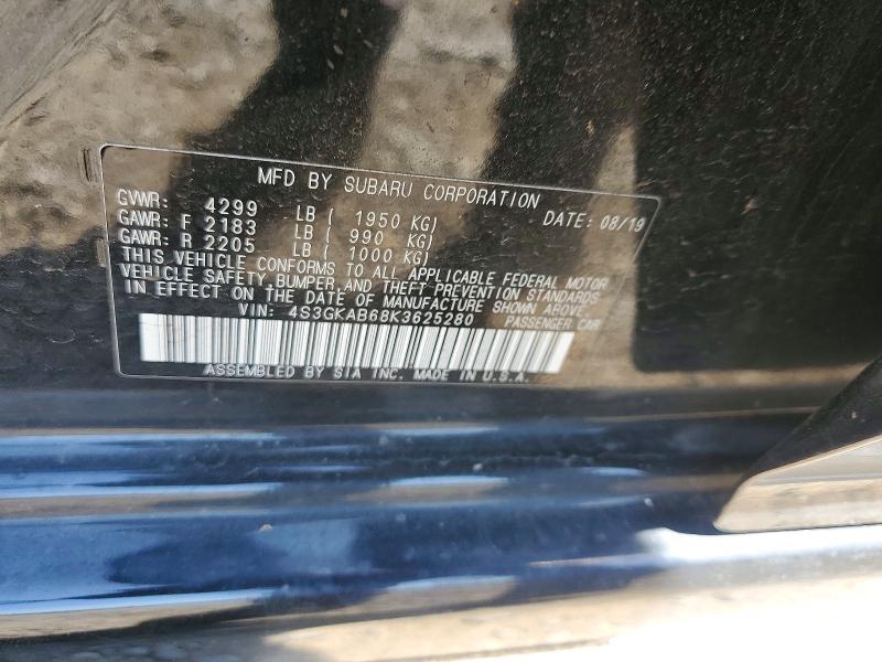 52646186 :رقم المزاد ، 4S3GKAB68K3625280 vin ، 2019 Subaru Impreza مزاد بيع