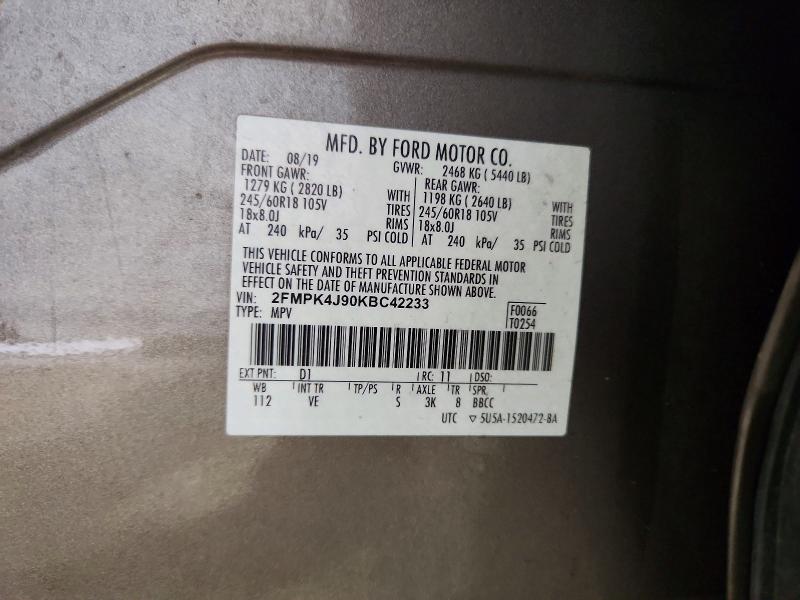 2019 Ford Edge მანქანა იყიდება აუქციონზე, vin: 2FMPK4J90KBC42233, აუქციონის ნომერი: 52320926