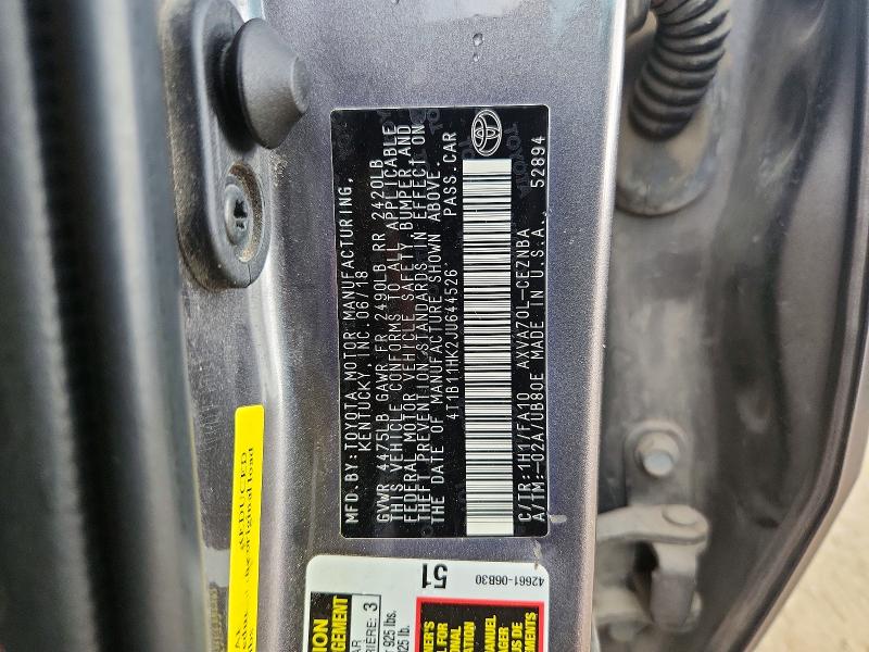 Aukcja sprzedaży 2018 Toyota Camry, vin: 4T1B11HK2JU644526, numer aukcji: 54988076