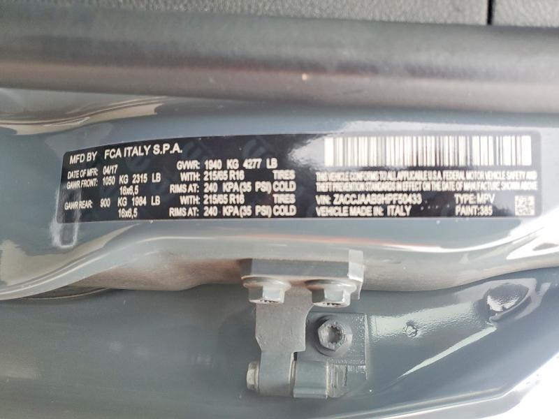 Продаж на аукціоні авто 2017 Jeep Renegade, vin: ZACCJAAB9HPF50433, номер лоту: 53039266