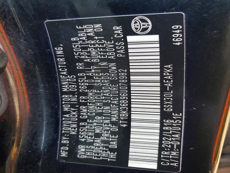 Aukcja sprzedaży 2006 Toyota Avalon, vin: 4T1BK36B96U078982, numer aukcji: 55619366