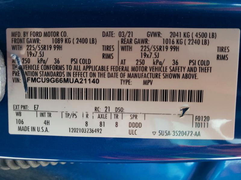 Продаж на аукціоні авто 2021 Ford Escape, vin: 1FMCU9G66MUA21140, номер лоту: 55027476