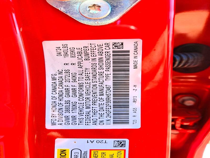 2024 Honda Civic მანქანა იყიდება აუქციონზე, vin: 2HGFE2F56RH572467, აუქციონის ნომერი: 53125616