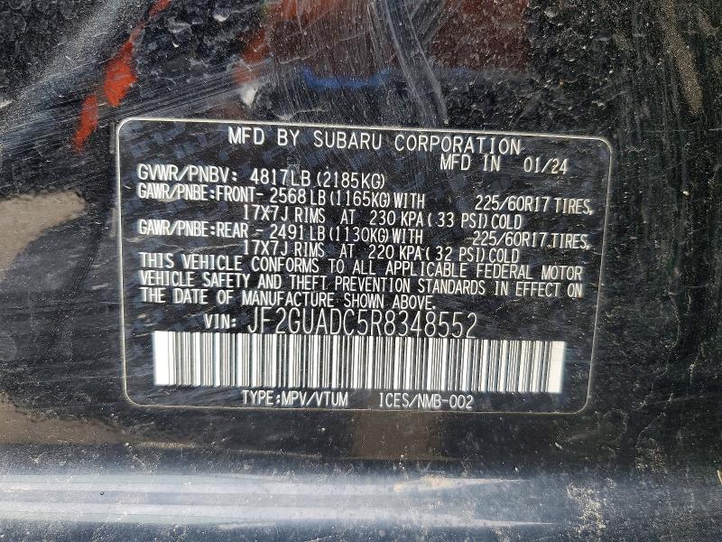 Aukcja sprzedaży 2024 Subaru Crosstrek, vin: JF2GUADC5R8348552, numer aukcji: 54503646