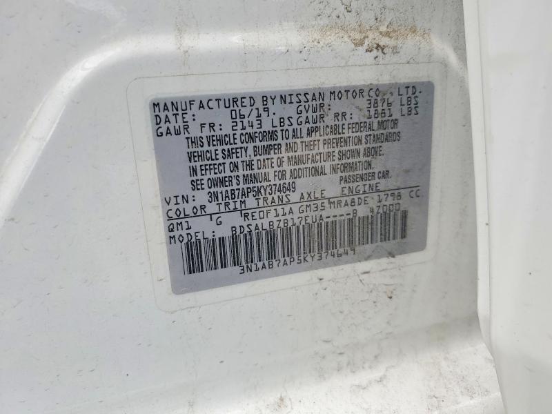 Aukcja sprzedaży 2019 Nissan Sentra, vin: 3N1AB7AP5KY374649, numer aukcji: 54654456
